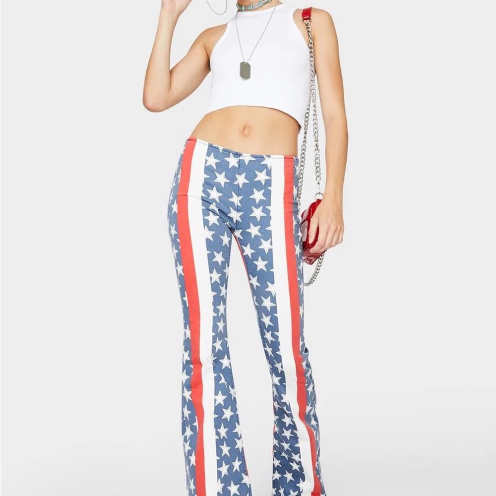 Free People Red and Blue Flare Pants